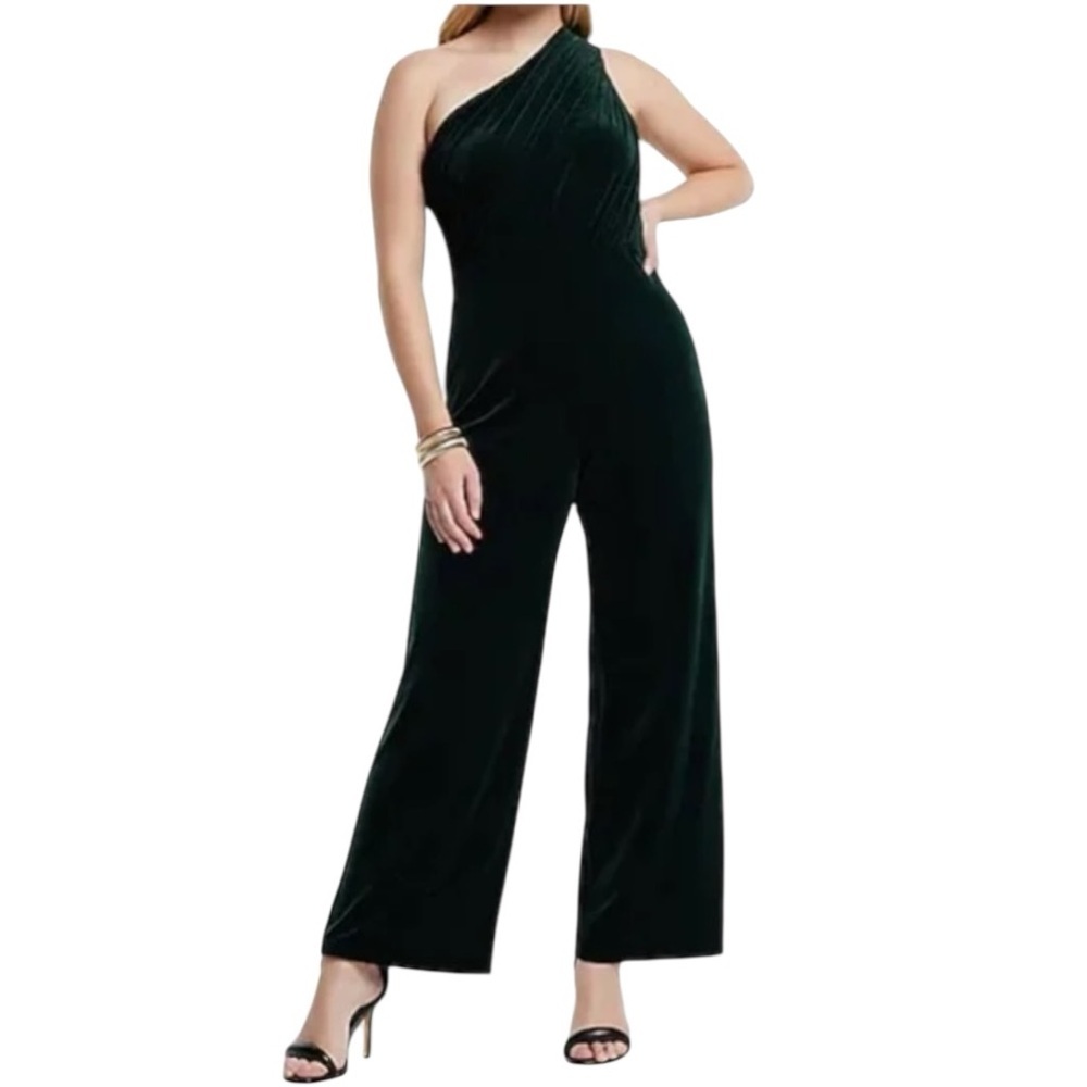 Express Green‎ Velvet One Shoulder Wide Leg Jumpsuit  XS Evening Holiday Party